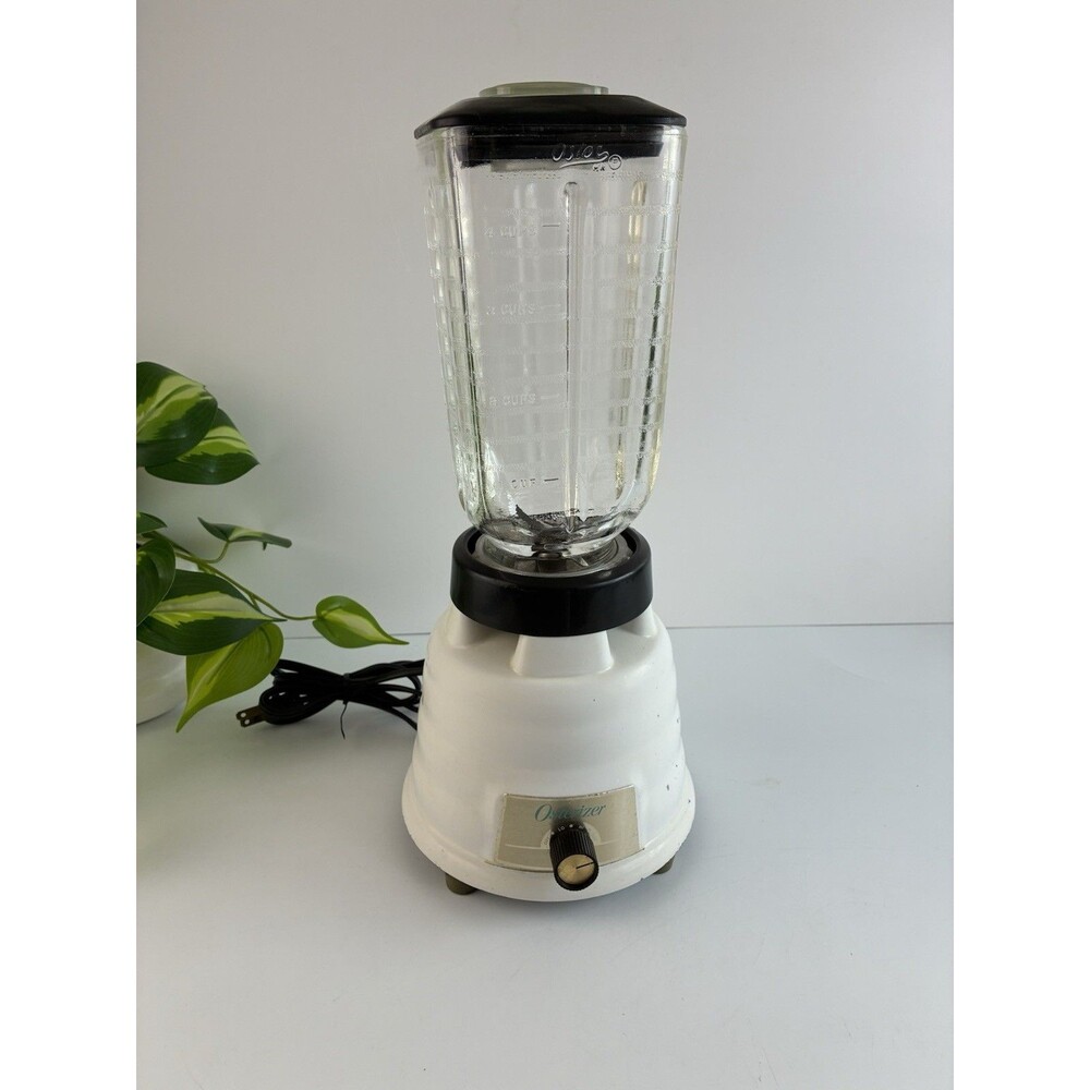 Oster Model 449 Beehive Blender White Glass Pitcher USA Metal Screw Ring Vtg 60s